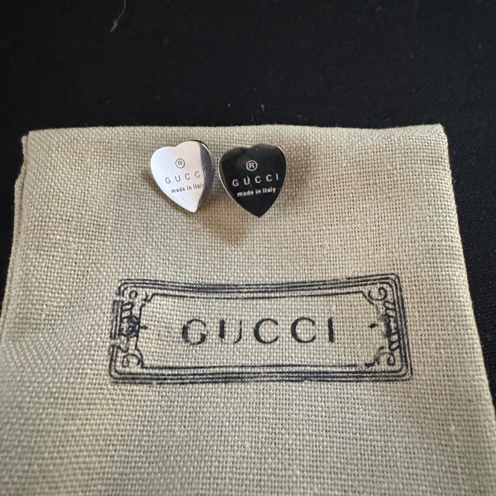 Gucci Two-Tone Heart Stud Earrings - Silver and Black